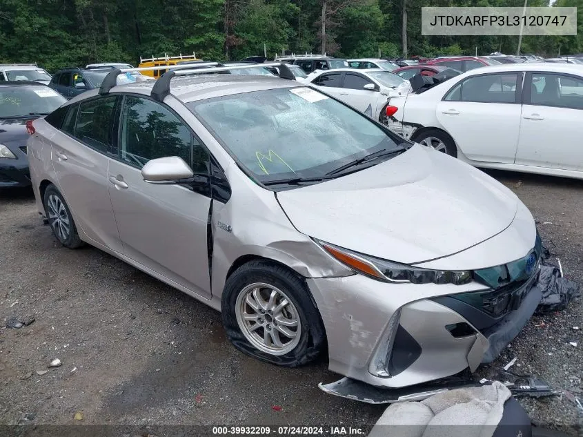 2020 Toyota Prius Prime Le VIN: JTDKARFP3L3120747 Lot: 39932209