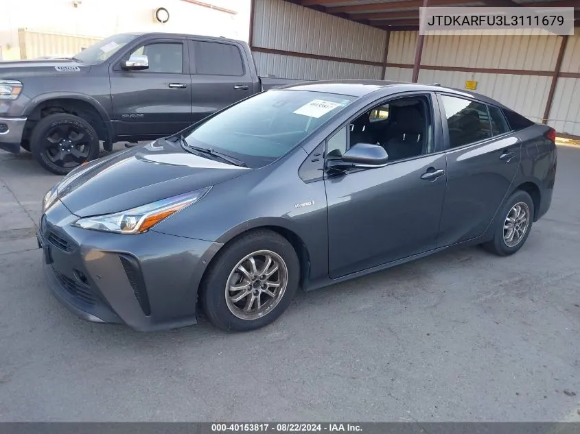 2020 Toyota Prius Le VIN: JTDKARFU3L3111679 Lot: 40153817