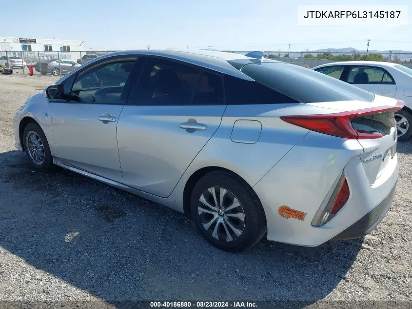 2020 Toyota Prius Prime Le VIN: JTDKARFP6L3145187 Lot: 40186880