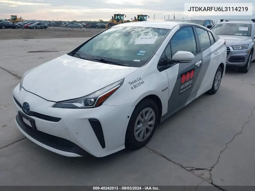 2020 Toyota Prius Le VIN: JTDKARFU6L3114219 Lot: 40242013