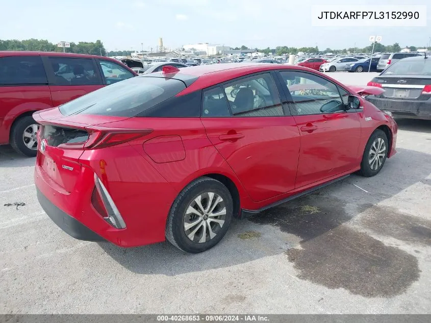 2020 Toyota Prius Prime Limited VIN: JTDKARFP7L3152990 Lot: 40268653