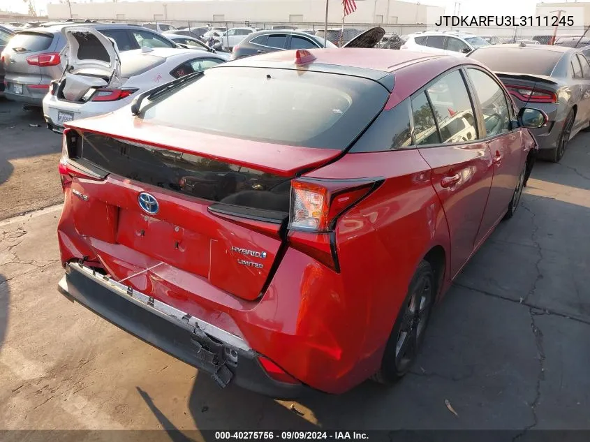 2020 Toyota Prius Limited VIN: JTDKARFU3L3111245 Lot: 40275756