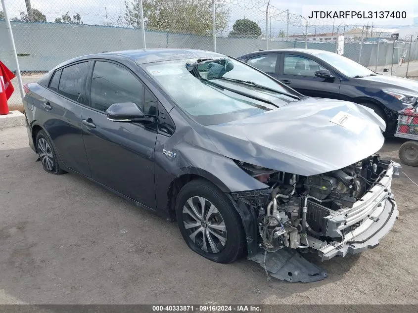 2020 Toyota Prius Prime Le VIN: JTDKARFP6L3137400 Lot: 40333871