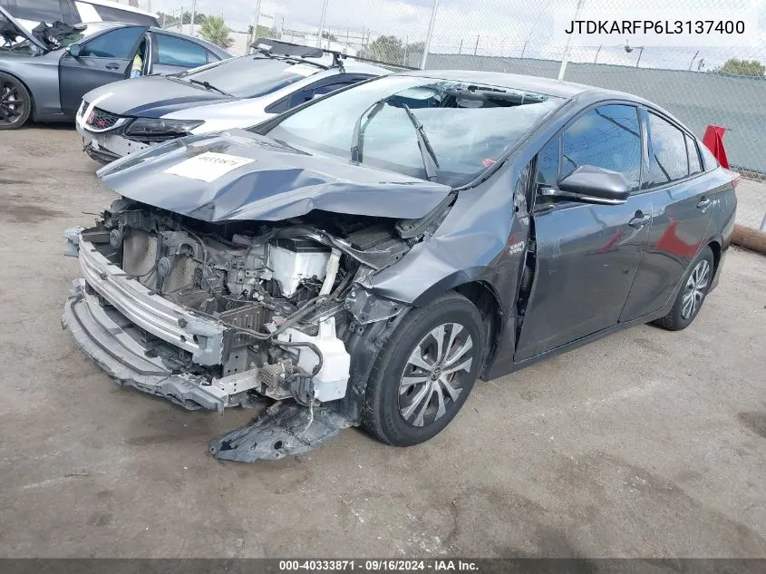 2020 Toyota Prius Prime Le VIN: JTDKARFP6L3137400 Lot: 40333871