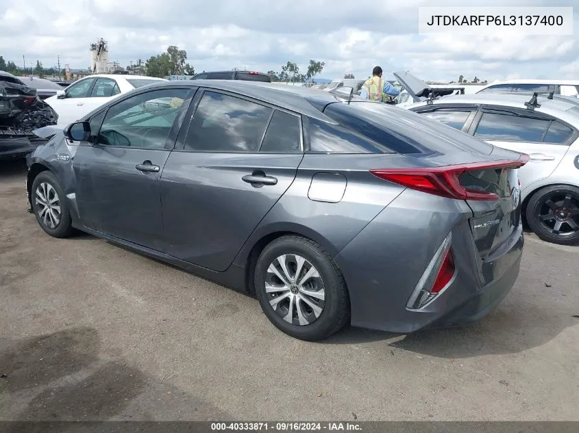 2020 Toyota Prius Prime Le VIN: JTDKARFP6L3137400 Lot: 40333871