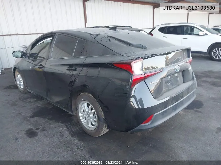 2020 Toyota Prius Le VIN: JTDKARFU3L3103680 Lot: 40352062