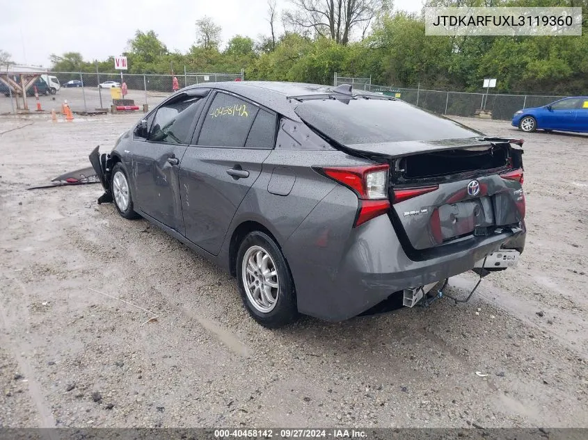 2020 Toyota Prius L Eco VIN: JTDKARFUXL3119360 Lot: 40458142