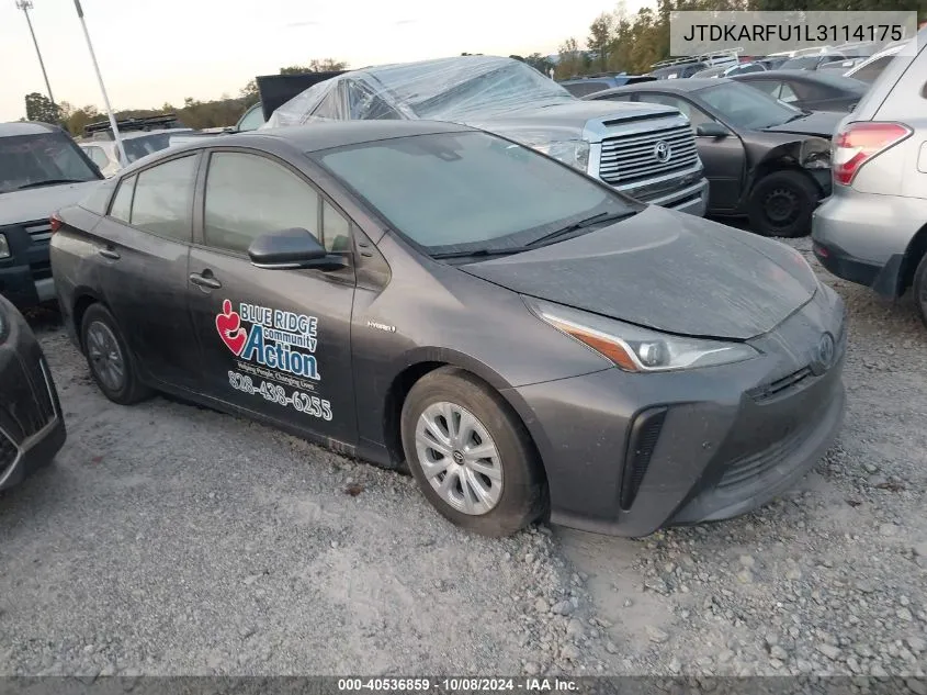 2020 Toyota Prius Le VIN: JTDKARFU1L3114175 Lot: 40536859