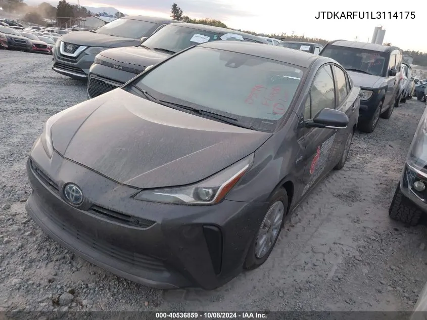 2020 Toyota Prius Le VIN: JTDKARFU1L3114175 Lot: 40536859