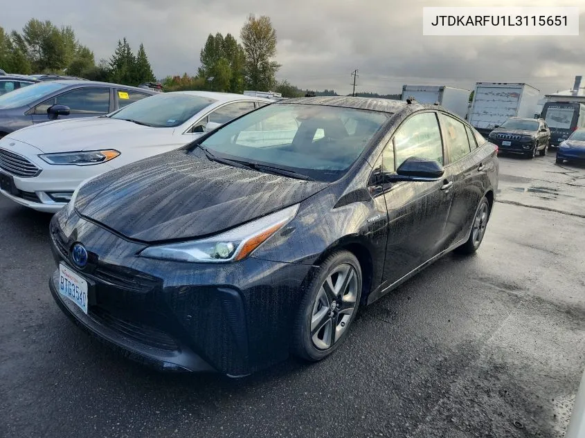 2020 Toyota Prius Xle VIN: JTDKARFU1L3115651 Lot: 40613843