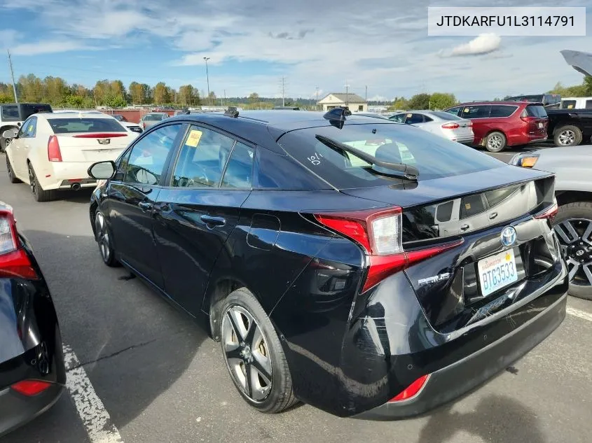 2020 Toyota Prius Xle VIN: JTDKARFU1L3114791 Lot: 40637561