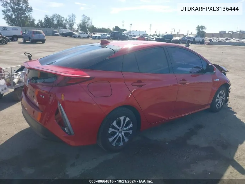 2020 Toyota Prius Prime Xle VIN: JTDKARFPXL3136444 Lot: 40664616