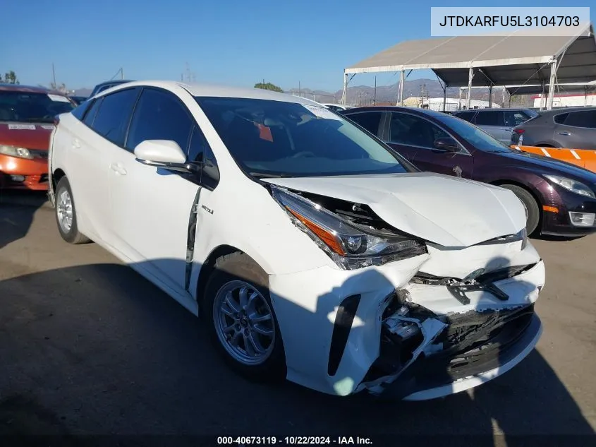 2020 Toyota Prius Le VIN: JTDKARFU5L3104703 Lot: 40673119