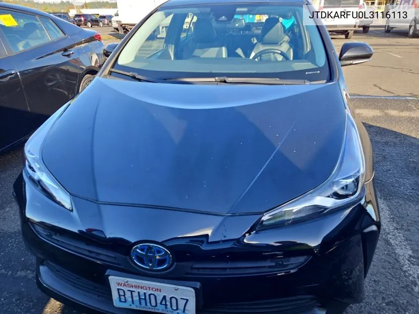 2020 Toyota Prius Xle VIN: JTDKARFU0L3116113 Lot: 40697032