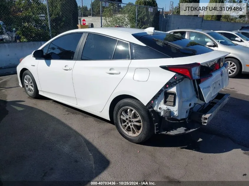 2020 Toyota Prius Le VIN: JTDKARFU4L3109486 Lot: 40703436