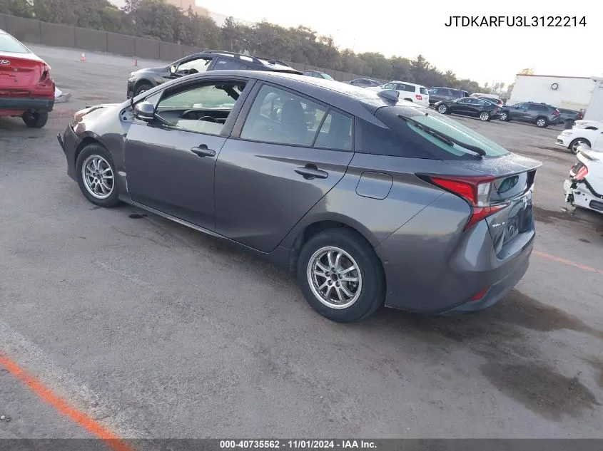 2020 Toyota Prius Le VIN: JTDKARFU3L3122214 Lot: 40735562