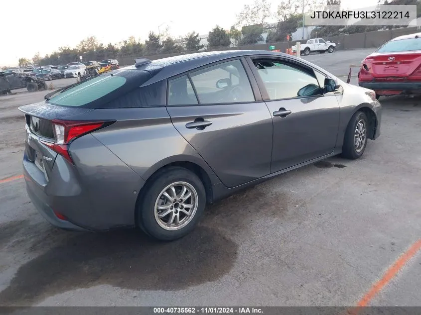 2020 Toyota Prius Le VIN: JTDKARFU3L3122214 Lot: 40735562