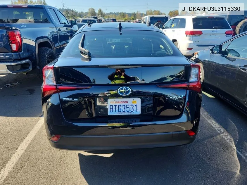 2020 Toyota Prius Xle VIN: JTDKARFU3L3115330 Lot: 40757215