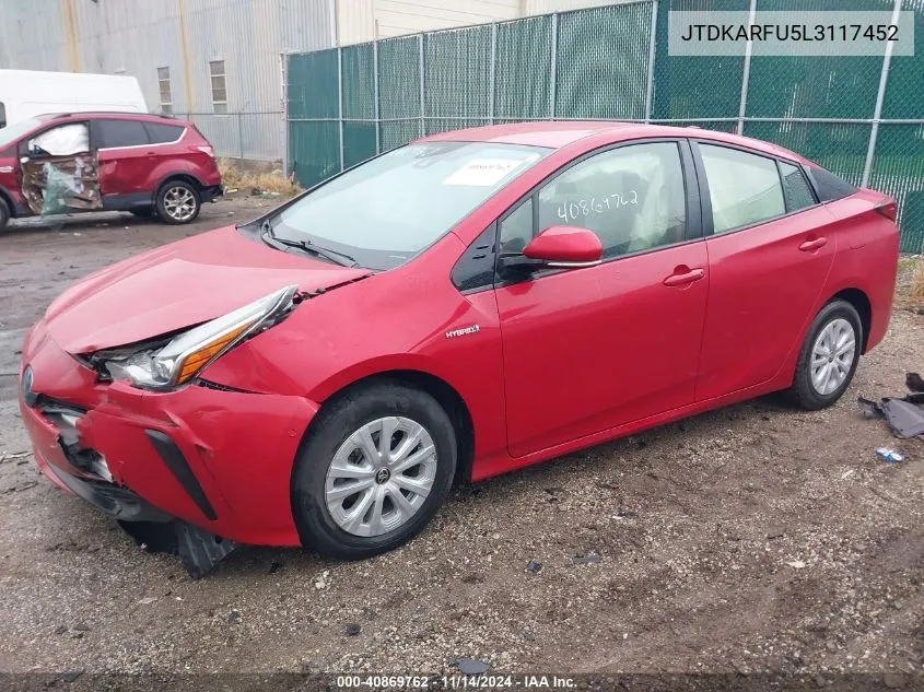 2020 Toyota Prius Le VIN: JTDKARFU5L3117452 Lot: 40869762