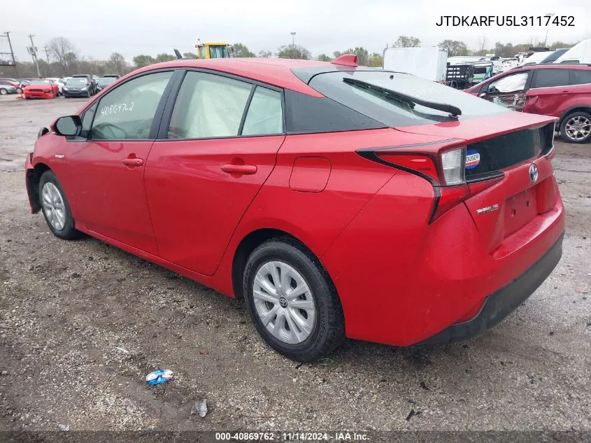 2020 Toyota Prius Le VIN: JTDKARFU5L3117452 Lot: 40869762