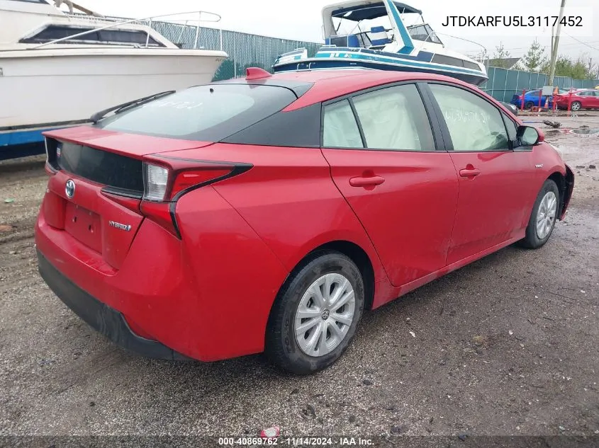 2020 Toyota Prius Le VIN: JTDKARFU5L3117452 Lot: 40869762