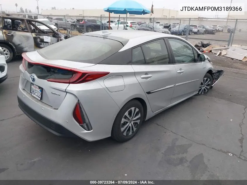 2021 Toyota Prius Prime Limited VIN: JTDKAMFP0M3189366 Lot: 39723264