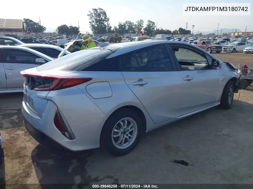 2021 Toyota Prius Prime Le VIN: JTDKAMFP1M3180742 Lot: 39840258