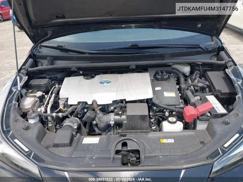 JTDKAMFU4M3147756 2021 Toyota Prius Le