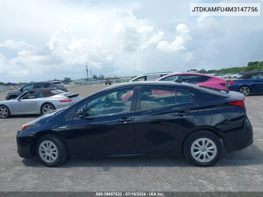 JTDKAMFU4M3147756 2021 Toyota Prius Le