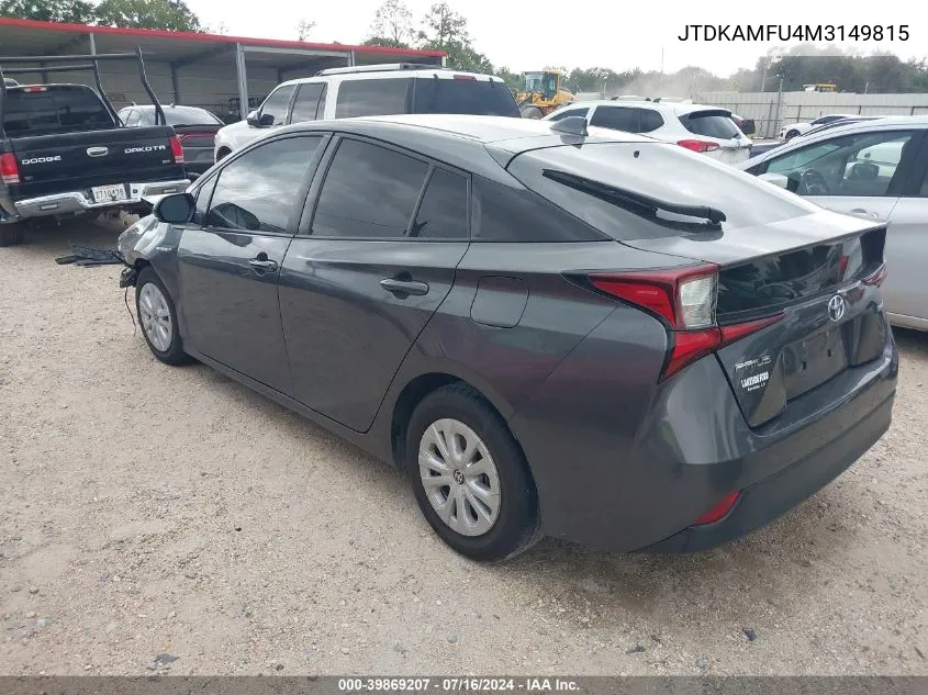 JTDKAMFU4M3149815 2021 Toyota Prius Le