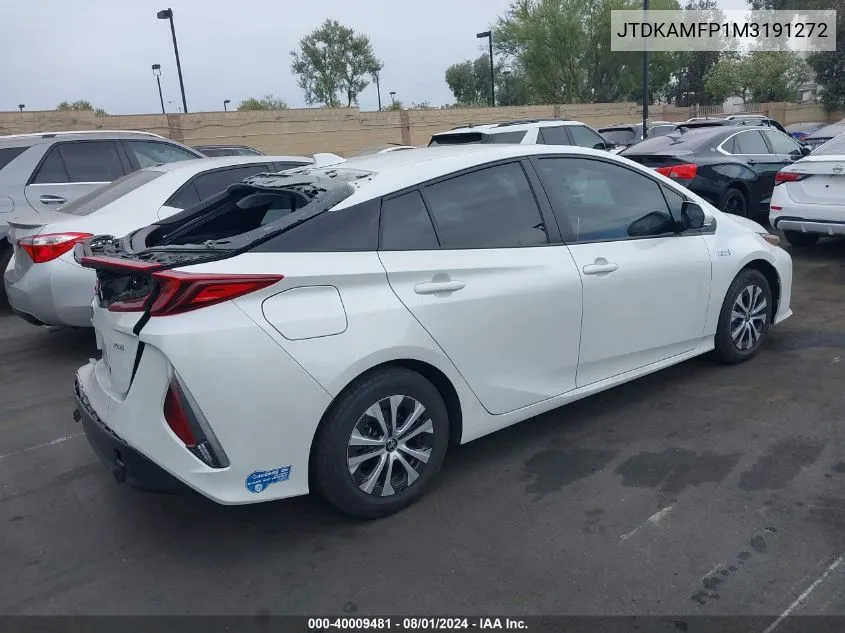 2021 Toyota Prius Prime Xle VIN: JTDKAMFP1M3191272 Lot: 40009481