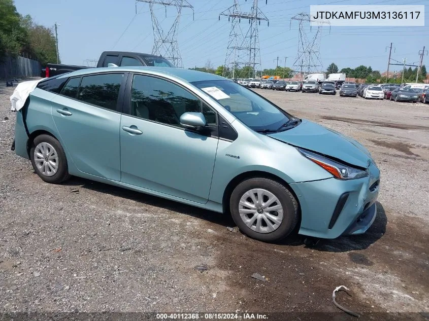 JTDKAMFU3M3136117 2021 Toyota Prius Le