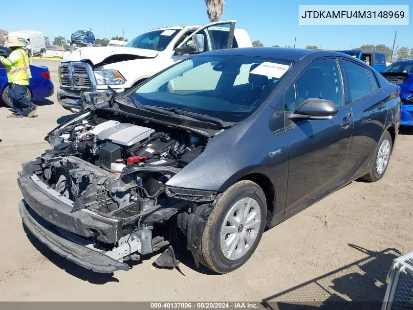 2021 Toyota Prius Le VIN: JTDKAMFU4M3148969 Lot: 40137006