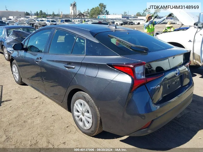 2021 Toyota Prius Le VIN: JTDKAMFU4M3148969 Lot: 40137006