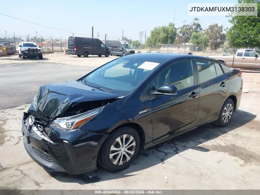 2021 Toyota Prius Le VIN: JTDKAMFUXM3138303 Lot: 40243063