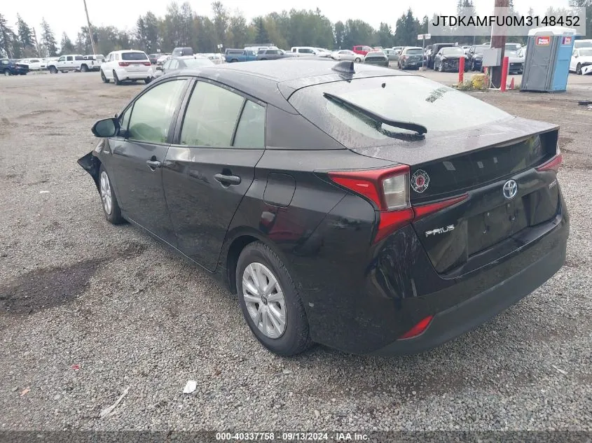 2021 Toyota Prius Special Edition/L/Le/Xle/Limited VIN: JTDKAMFU0M3148452 Lot: 40337758