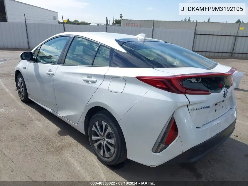 2021 Toyota Prius Prime Le VIN: JTDKAMFP9M3192105 Lot: 40358022