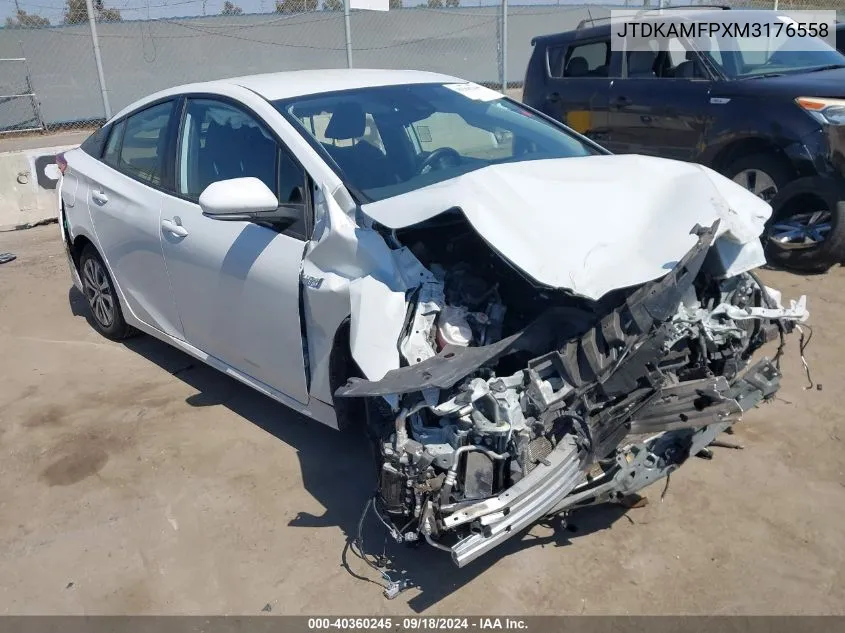 2021 Toyota Prius Prime Le VIN: JTDKAMFPXM3176558 Lot: 40360245