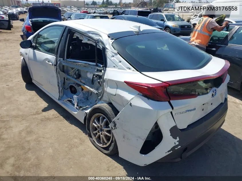 2021 Toyota Prius Prime Le VIN: JTDKAMFPXM3176558 Lot: 40360245