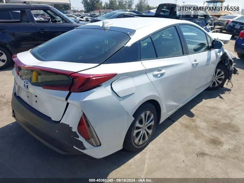 2021 Toyota Prius Prime Le VIN: JTDKAMFPXM3176558 Lot: 40360245