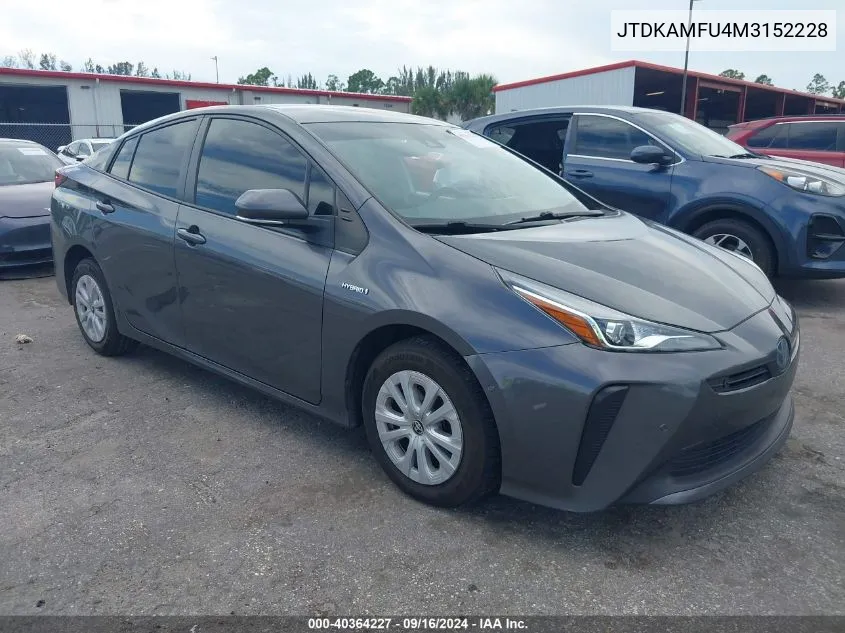 2021 Toyota Prius Le VIN: JTDKAMFU4M3152228 Lot: 40364227