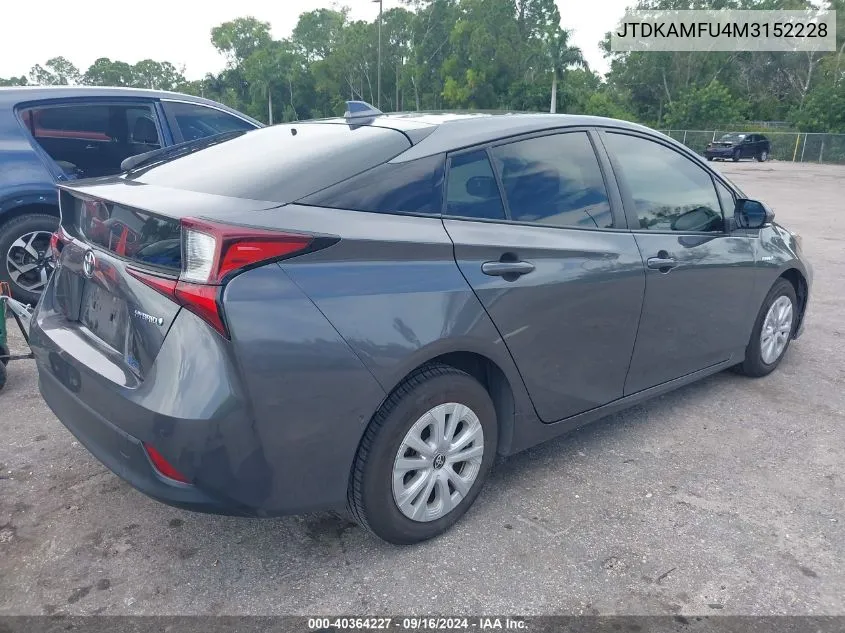 JTDKAMFU4M3152228 2021 Toyota Prius Le