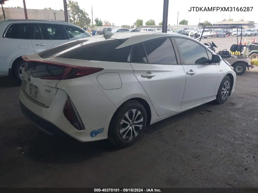 2021 Toyota Prius Prime Xle VIN: JTDKAMFPXM3166287 Lot: 40370101