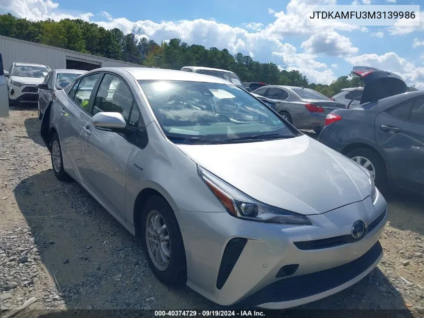 2021 Toyota Prius Le VIN: JTDKAMFU3M3139986 Lot: 40374729