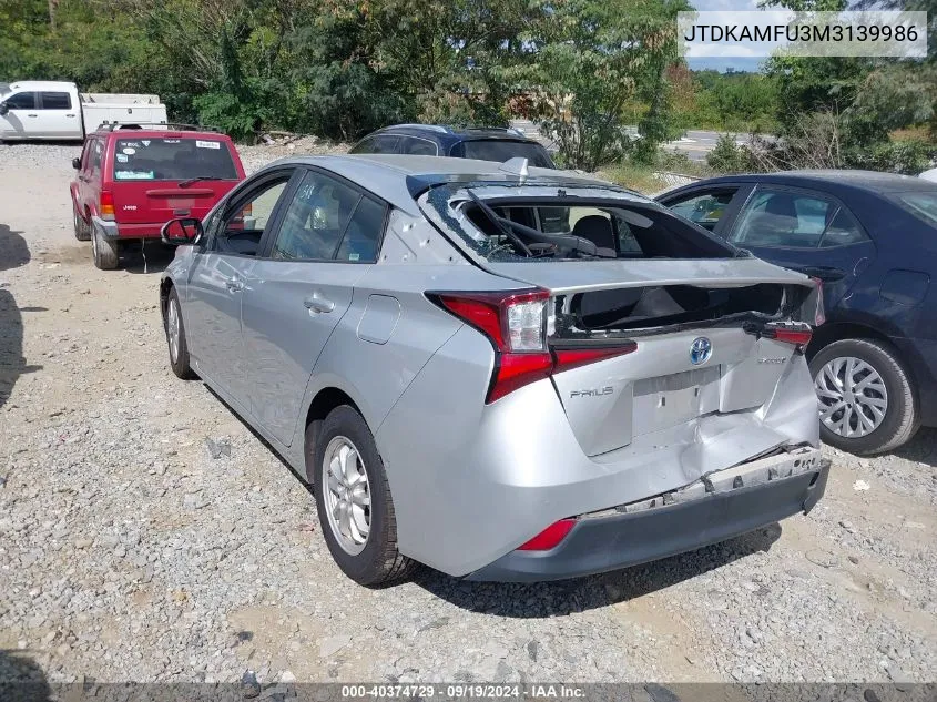 2021 Toyota Prius Le VIN: JTDKAMFU3M3139986 Lot: 40374729