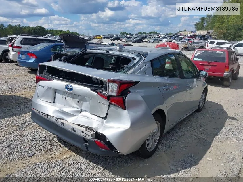 2021 Toyota Prius Le VIN: JTDKAMFU3M3139986 Lot: 40374729