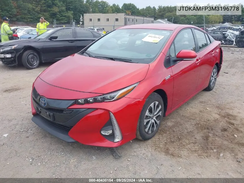 2021 Toyota Prius Prime Limited VIN: JTDKAMFP3M3196778 Lot: 40430154