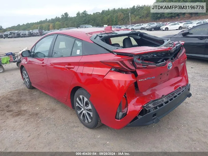 2021 Toyota Prius Prime Limited VIN: JTDKAMFP3M3196778 Lot: 40430154