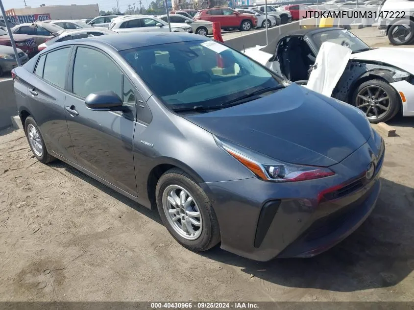 2021 Toyota Prius Le VIN: JTDKAMFU0M3147222 Lot: 40430966