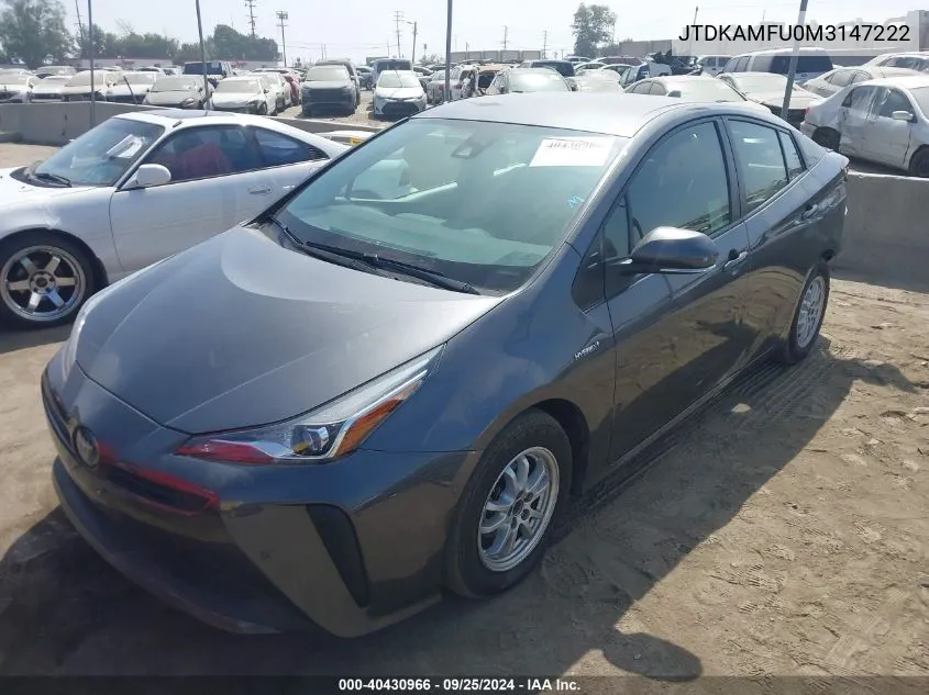 2021 Toyota Prius Le VIN: JTDKAMFU0M3147222 Lot: 40430966